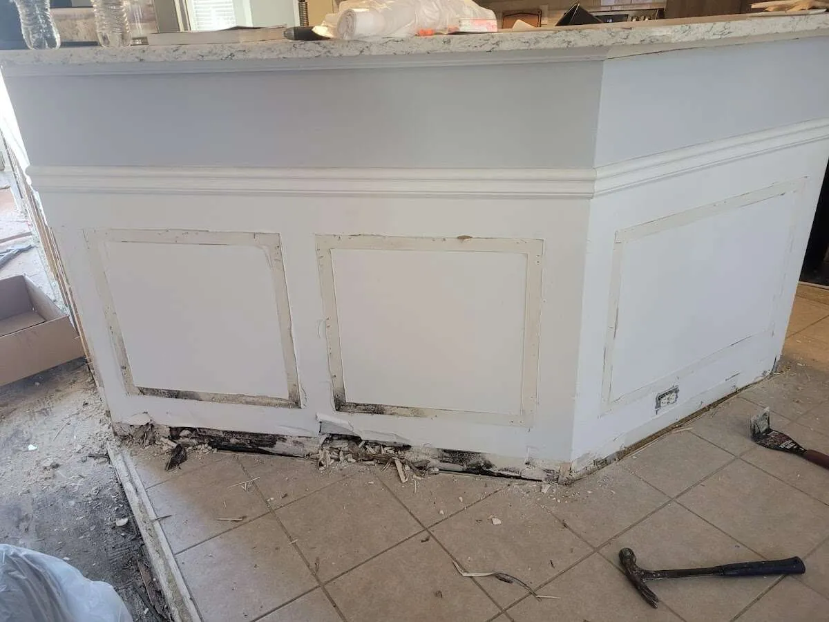Water damage and mold on kitchen during Sewage Cleanup & Sanitation in Waco